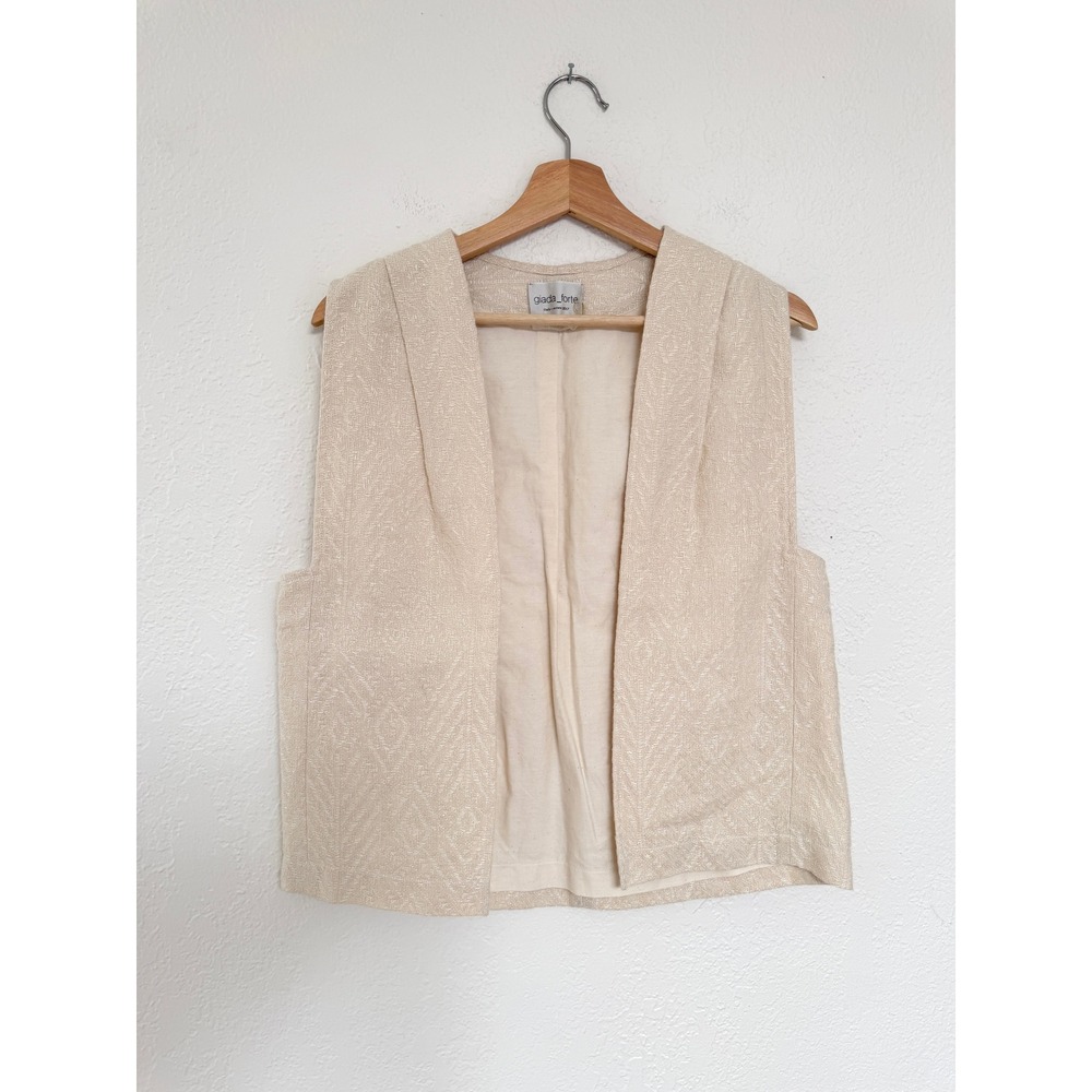 Giada Forte Italy Woven Linen Blend Open Front Vest Cream Size S